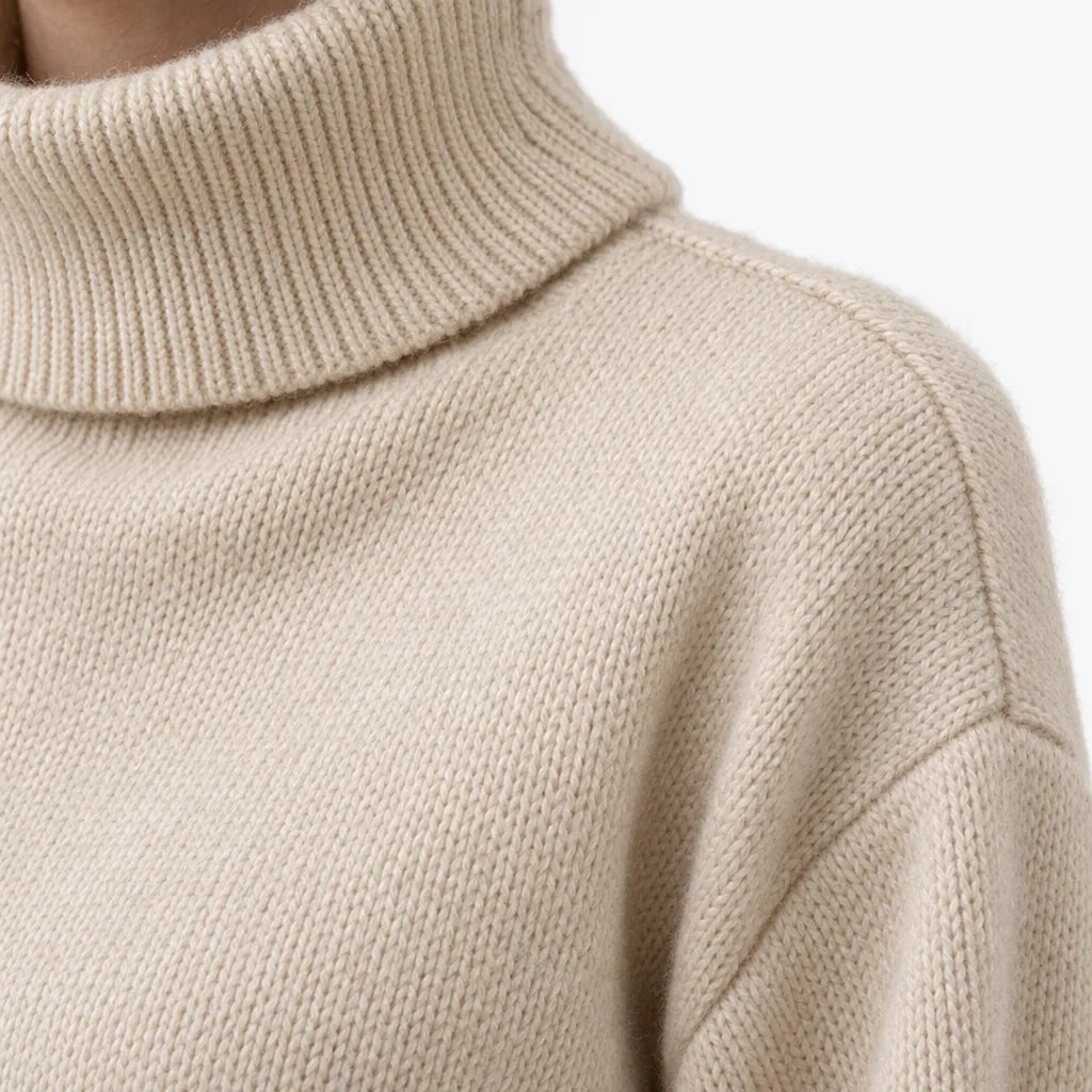 Women's Turtleneck Knit Lounge Set - Sweater & Wide-Leg Pants - Cream