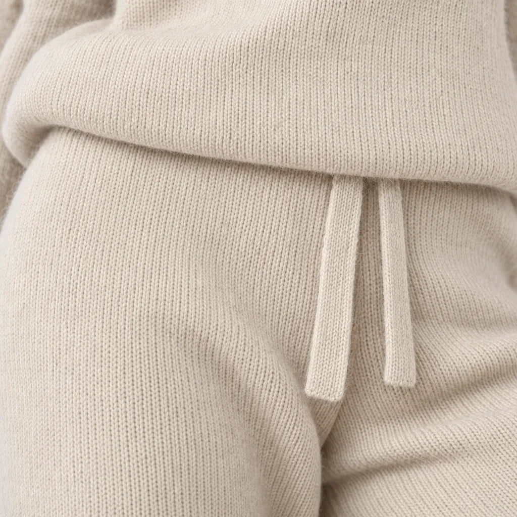 Women's Turtleneck Knit Lounge Set - Sweater & Wide-Leg Pants - Cream