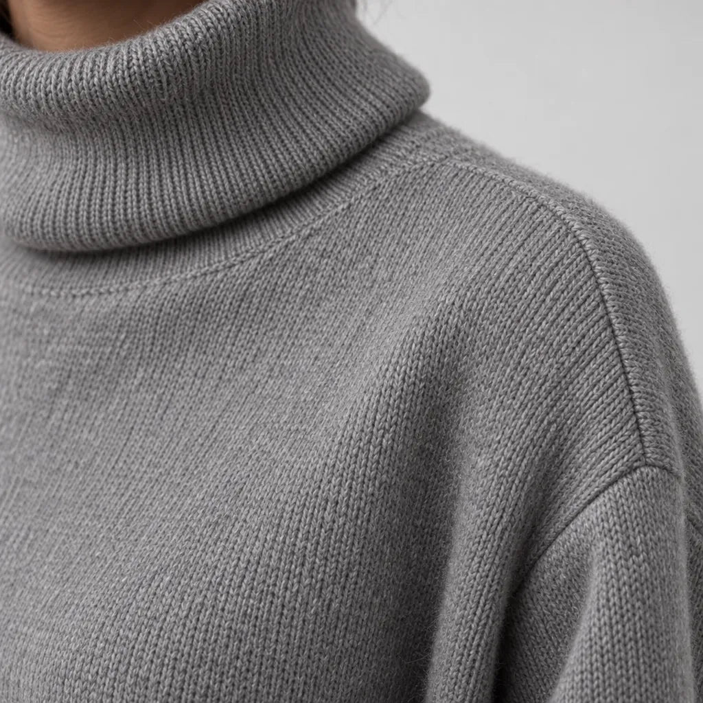 Women's Turtleneck Knit Lounge Set - Sweater & Wide-Leg Pants - Gray