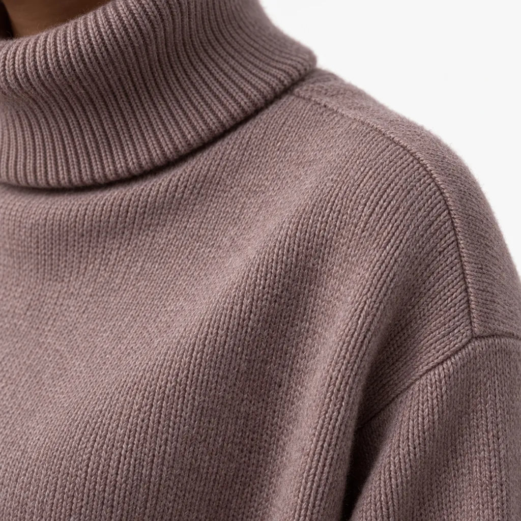 Women's Turtleneck Knit Lounge Set - Sweater & Wide-Leg Pants - Mauve