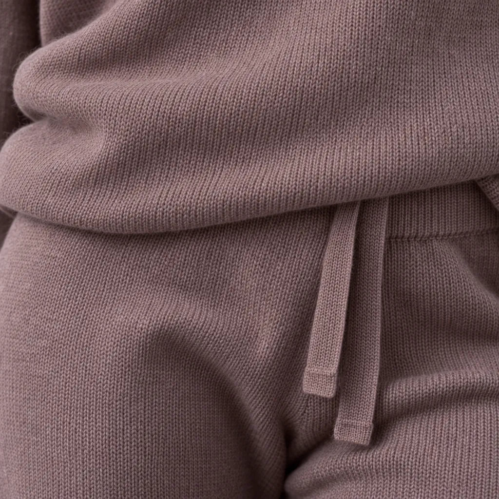 Women's Turtleneck Knit Lounge Set - Sweater & Wide-Leg Pants - Mauve