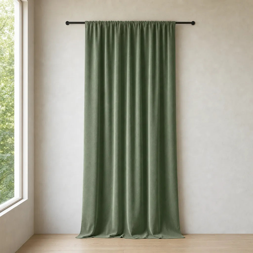Chenille Blackout Curtains, 2 Panels - 98% Light Blocking - Green