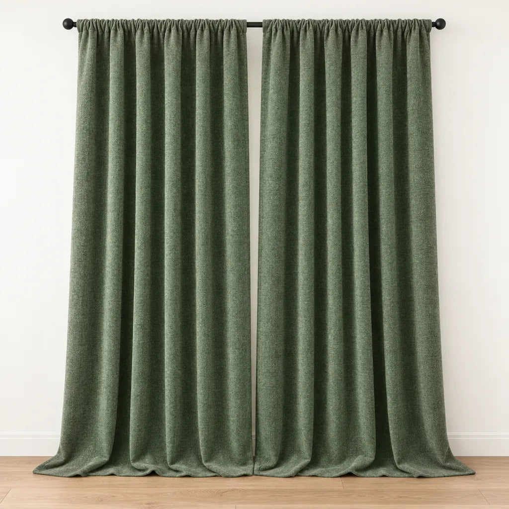Chenille Blackout Curtains, 2 Panels - 98% Light Blocking - Green