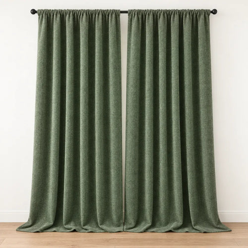 Chenille Blackout Curtains, 2 Panels - 98% Light Blocking - Green