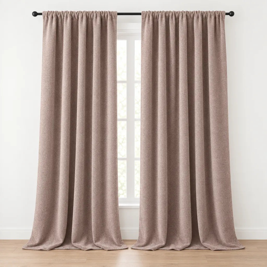 Chenille Blackout Curtains, 2 Panels - 98% Light Blocking - Pink