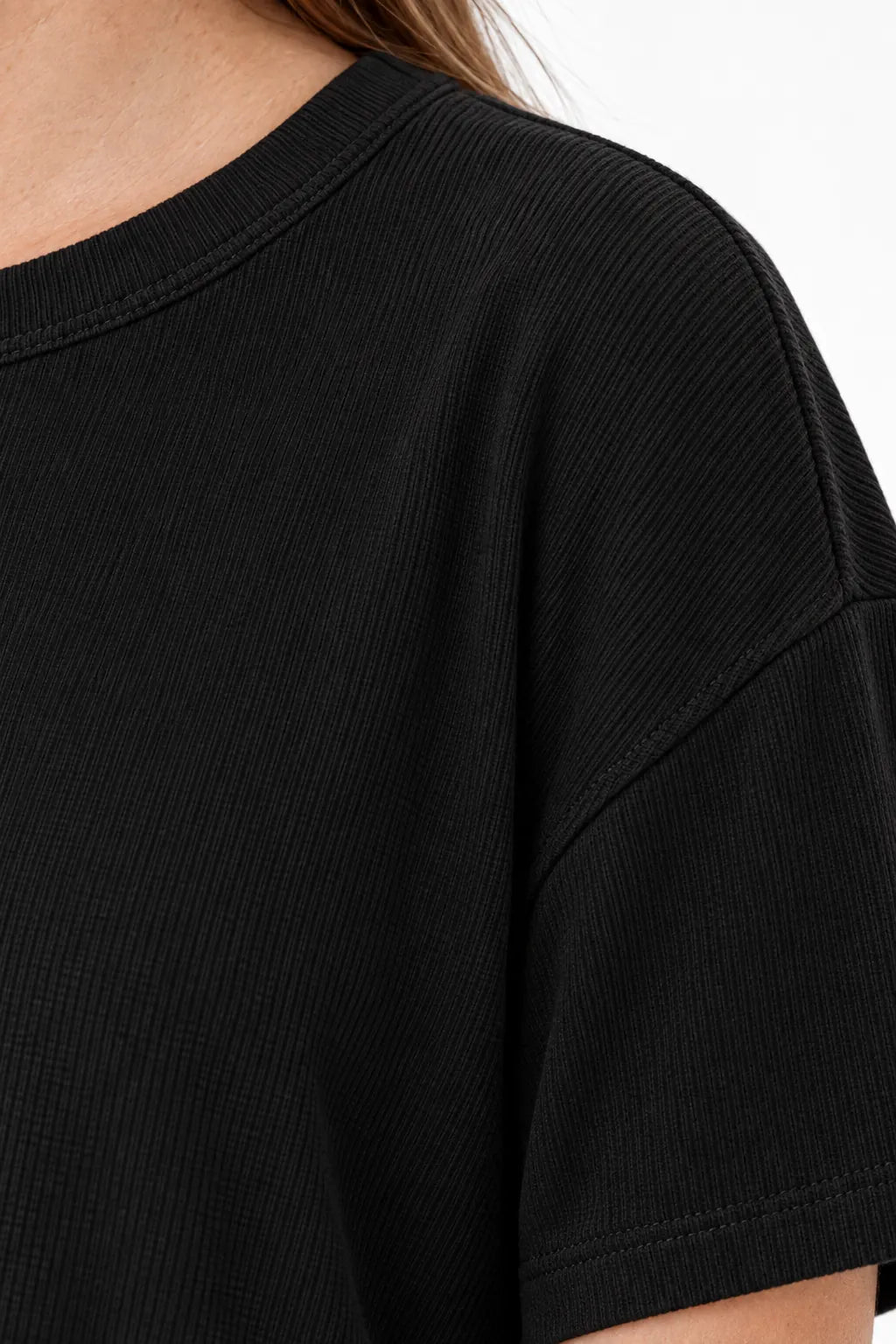 Women's T-Shirt Pajama Set - Boxy Short Sleeve Tee & Sleep Shorts - Black