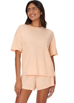 Women's T-Shirt Pajama Set - Boxy Short Sleeve Tee & Sleep Shorts - Peach