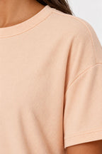 Women's T-Shirt Pajama Set - Boxy Short Sleeve Tee & Sleep Shorts - Peach