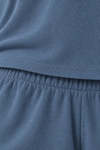 Women's T-Shirt Pajama Set - Boxy Short Sleeve Tee & Sleep Shorts - Slate Blue