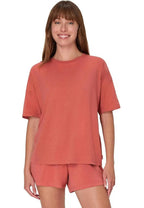 Women's T-Shirt Pajama Set - Boxy Short Sleeve Tee & Sleep Shorts - Terracotta
