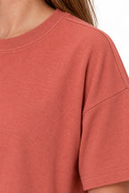Women's T-Shirt Pajama Set - Boxy Short Sleeve Tee & Sleep Shorts - Terracotta