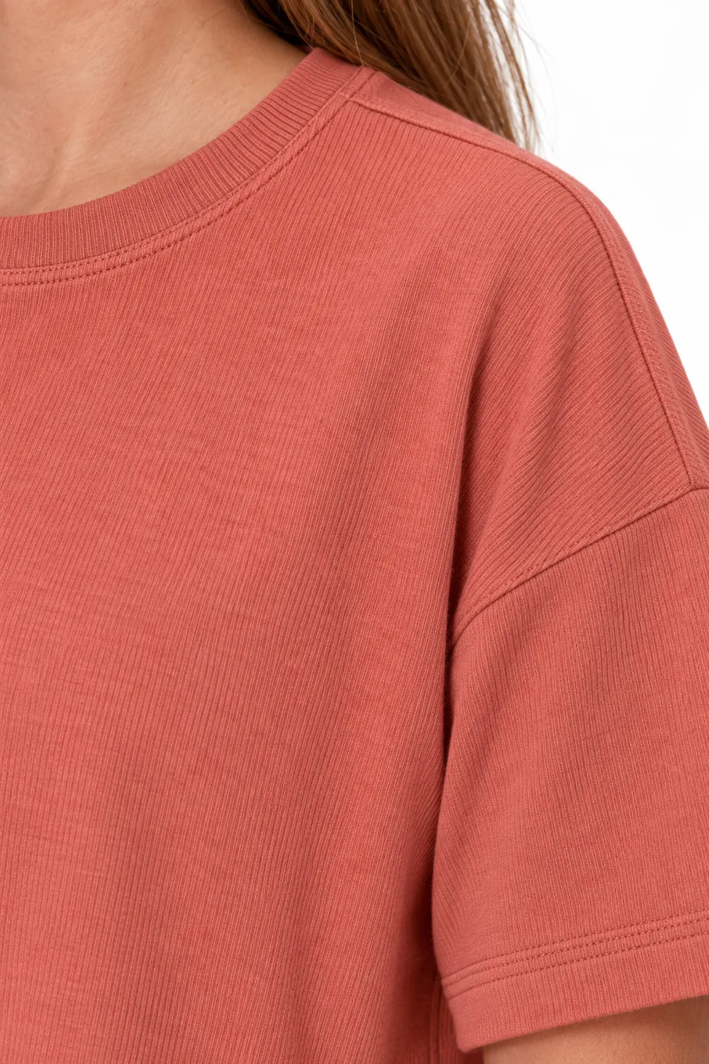 Women's T-Shirt Pajama Set - Boxy Short Sleeve Tee & Sleep Shorts - Terracotta