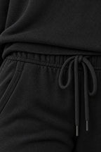 Women's Off-Shoulder Lounge Set - Long Sleeve Knit Top & Jogger Pants - Black