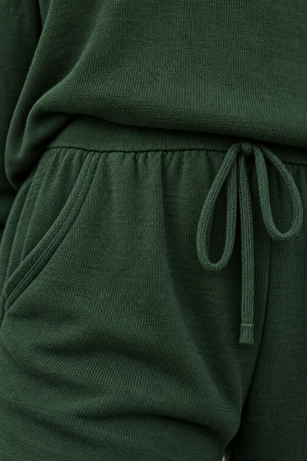 Women's Off-Shoulder Lounge Set - Long Sleeve Knit Top & Jogger Pants - Forest Green