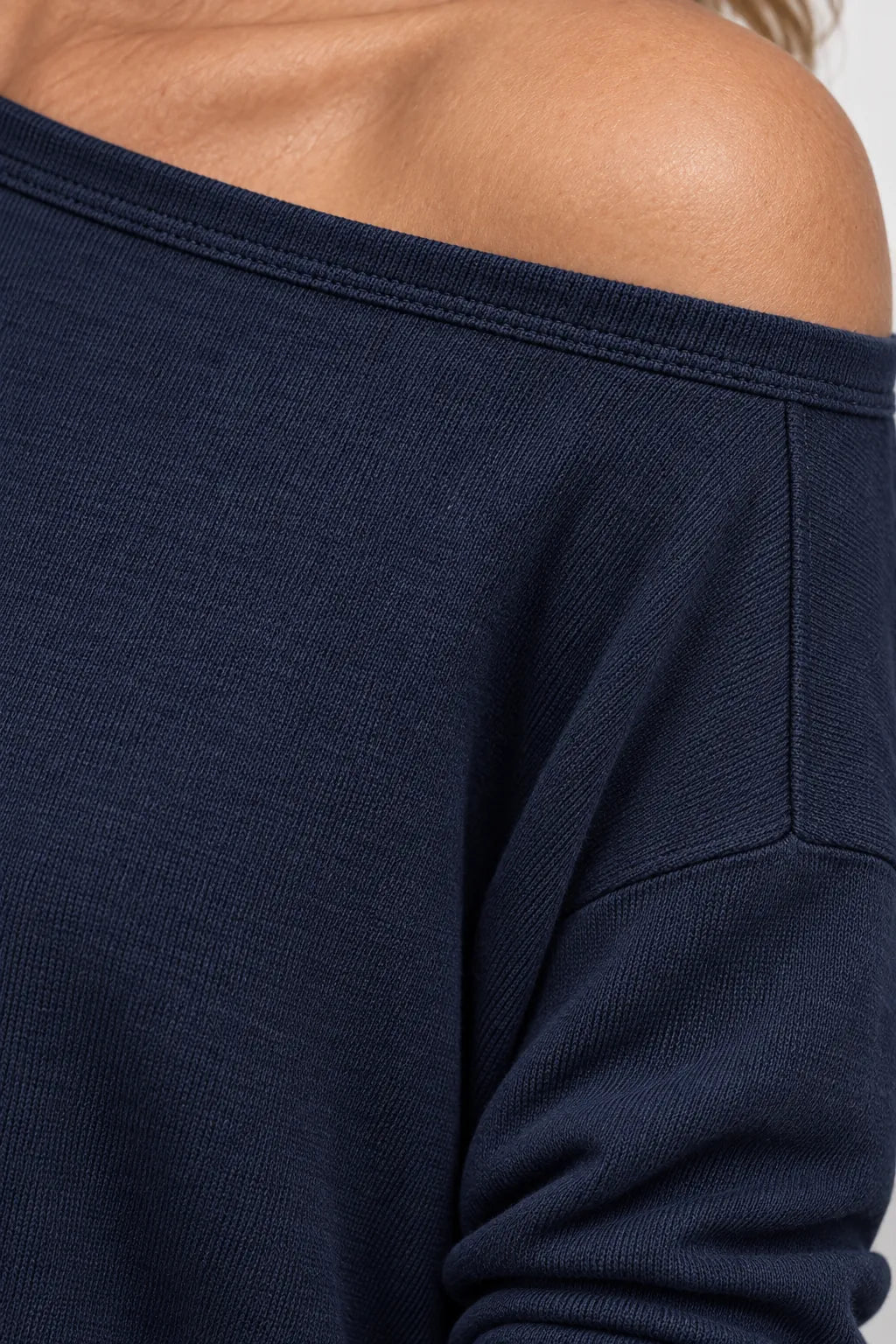 Women's Off-Shoulder Lounge Set - Long Sleeve Knit Top & Jogger Pants - Navy