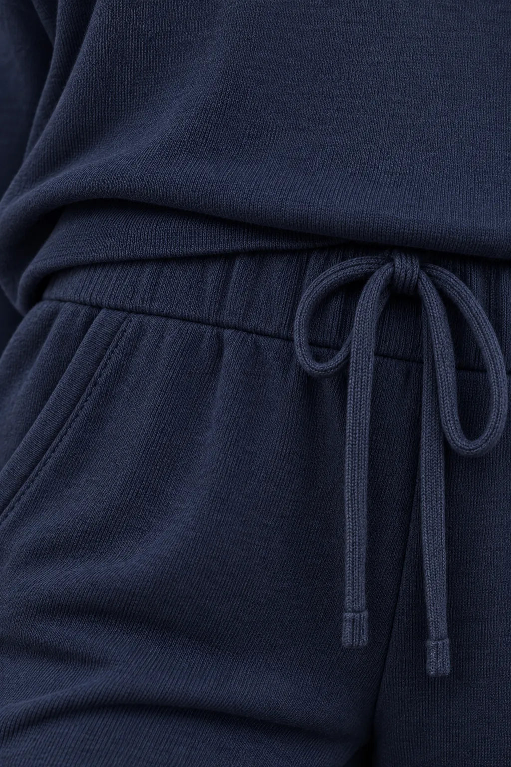 Women's Off-Shoulder Lounge Set - Long Sleeve Knit Top & Jogger Pants - Navy