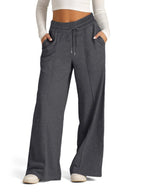 Women's Wide-Leg Sweatpants - High Waist Drawstring Lounge Pants with Pockets - Charcoal