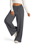Women's Wide-Leg Sweatpants - High Waist Drawstring Lounge Pants with Pockets - Charcoal