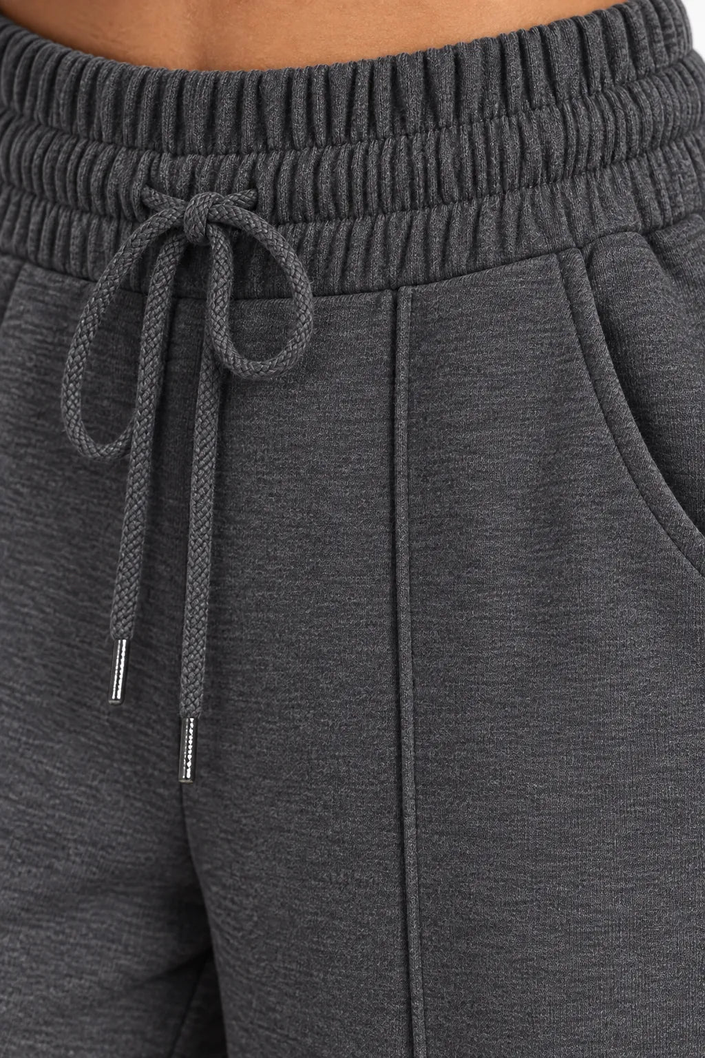 Women's Wide-Leg Sweatpants - High Waist Drawstring Lounge Pants with Pockets - Charcoal