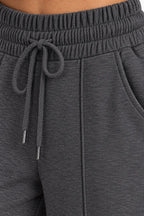 Women's Wide-Leg Sweatpants - High Waist Drawstring Lounge Pants with Pockets - Charcoal
