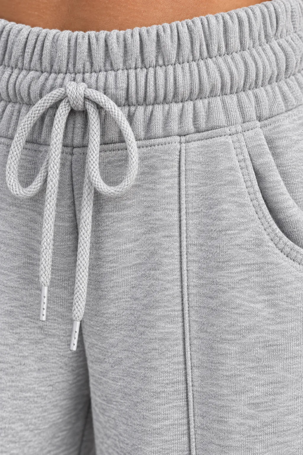 Women's Wide-Leg Sweatpants - High Waist Drawstring Lounge Pants with Pockets - Light Gray
