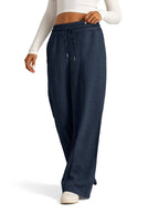 Women's Wide-Leg Sweatpants - High Waist Drawstring Lounge Pants with Pockets - Navy