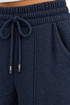 Women's Wide-Leg Sweatpants - High Waist Drawstring Lounge Pants with Pockets - Navy