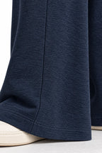 Women's Wide-Leg Sweatpants - High Waist Drawstring Lounge Pants with Pockets - Navy