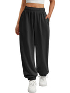 Women's Jogger Sweatpants - High Waist Baggy Lounge Pants with Pockets - Black