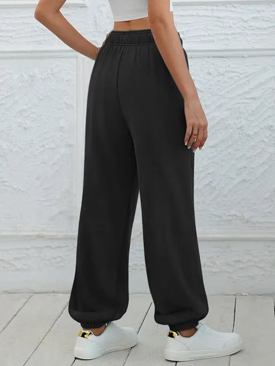 Women's Jogger Sweatpants - High Waist Baggy Lounge Pants with Pockets - Black
