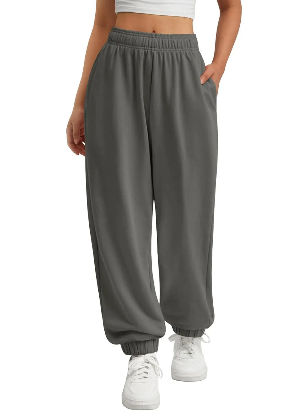 Women's Jogger Sweatpants - High Waist Baggy Lounge Pants with Pockets - Charcoal