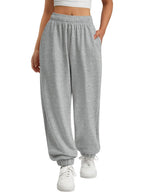 Women's Jogger Sweatpants - High Waist Baggy Lounge Pants with Pockets - Heather Gray