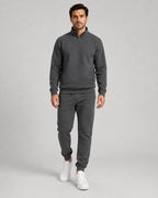 Men's Quarter-Zip Lounge Set - Brushed Fleece Pullover & Tapered Joggers - Charcoal