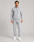 Men's Quarter-Zip Lounge Set - Brushed Fleece Pullover & Tapered Joggers - Heather Gray