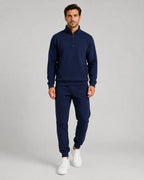 Men's Quarter-Zip Lounge Set - Brushed Fleece Pullover & Tapered Joggers - Navy