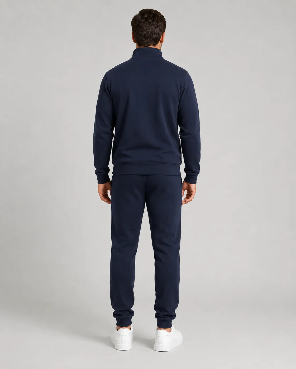 Men's Quarter-Zip Lounge Set - Brushed Fleece Pullover & Tapered Joggers - Navy