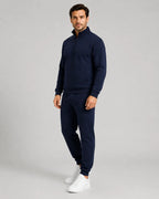 Men's Quarter-Zip Lounge Set - Brushed Fleece Pullover & Tapered Joggers - Navy