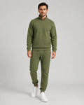 Men's Quarter-Zip Lounge Set - Brushed Fleece Pullover & Tapered Joggers - Olive