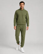 Men's Quarter-Zip Lounge Set - Brushed Fleece Pullover & Tapered Joggers - Olive
