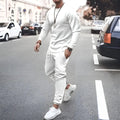 Men's Two-Piece Lounge Set - Long Sleeve Top & Tapered Joggers with Ribbed Cuffs - White