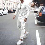 Men's Two-Piece Lounge Set - Long Sleeve Top & Tapered Joggers with Ribbed Cuffs - White