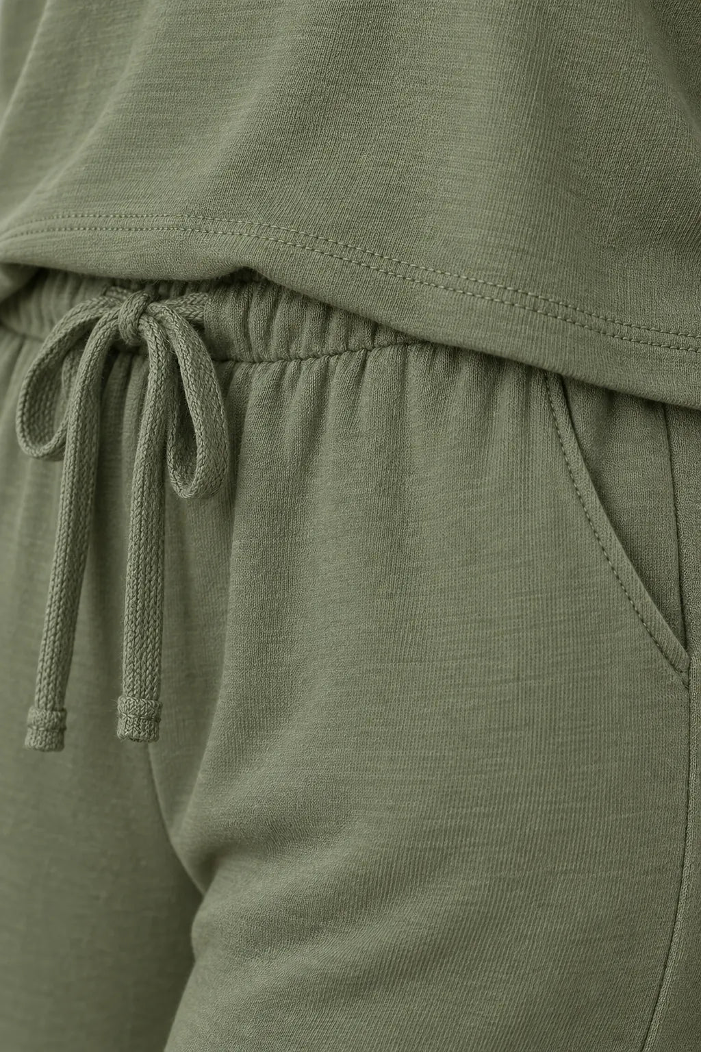 Women's Henley Lounge Set - Short Sleeve V-Neck Top & Cropped Wide-Leg Pants - Sage Green