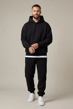 Men's Hoodie Lounge Set - Oversized Hoodie & Cuffed Joggers - Black