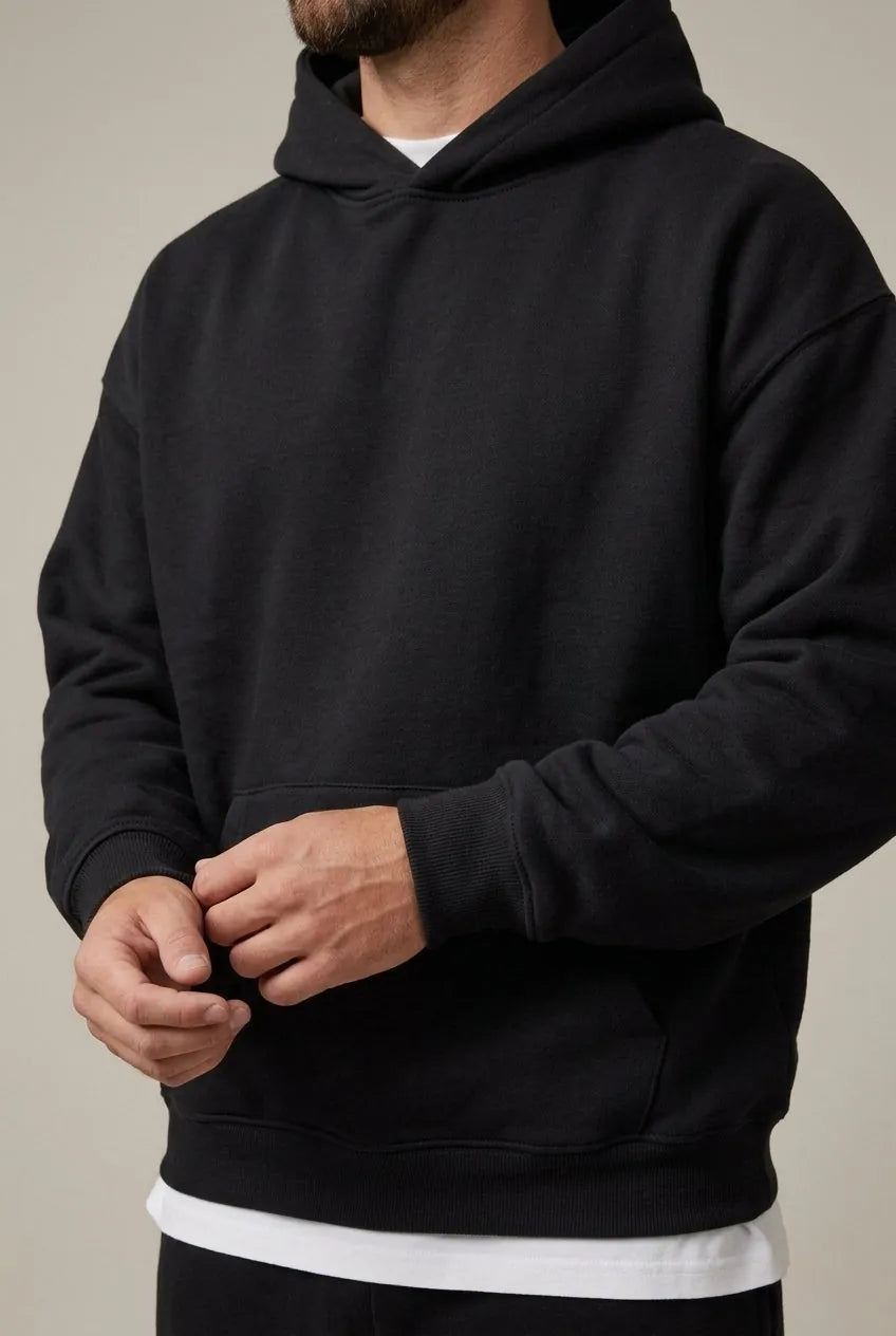 Men's Hoodie Lounge Set - Oversized Hoodie & Cuffed Joggers - Black