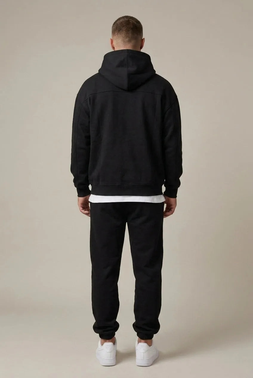 Men's Hoodie Lounge Set - Oversized Hoodie & Cuffed Joggers - Black