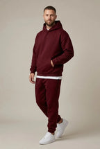 Men's Hoodie Lounge Set - Oversized Hoodie & Cuffed Joggers - Burgundy