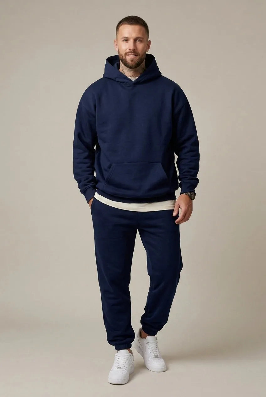 Men's Hoodie Lounge Set - Oversized Hoodie & Cuffed Joggers - Navy
