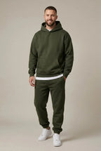 Men's Hoodie Lounge Set - Oversized Hoodie & Cuffed Joggers - Olive