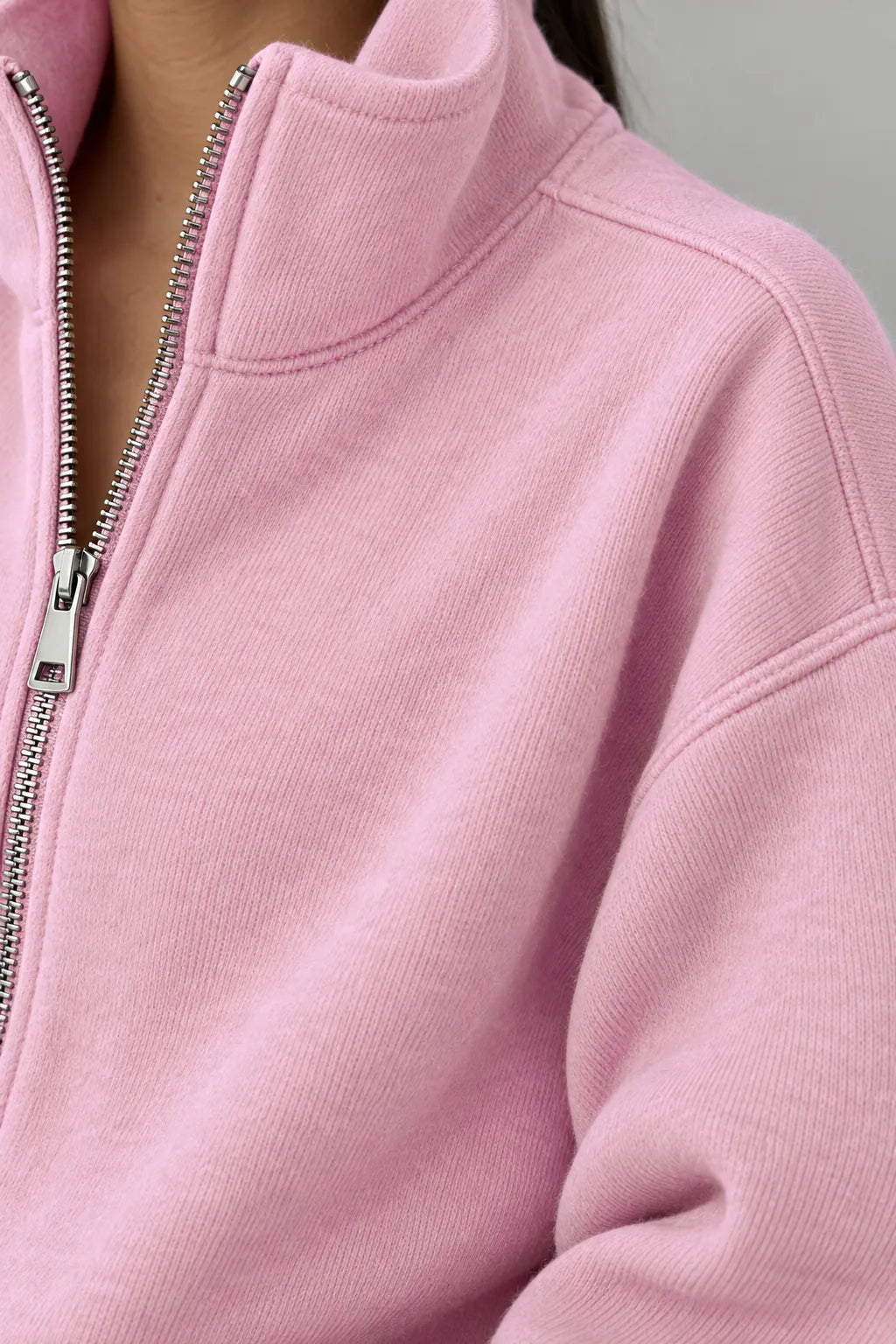 Women's Half-Zip Lounge Set - Oversized Sweatshirt & Tapered Joggers - Pink