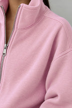 Women's Half-Zip Lounge Set - Oversized Sweatshirt & Tapered Joggers - Pink